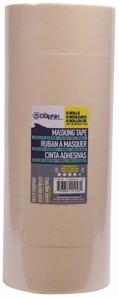Blue Dolphin™ General Purpose Masking Tape, 2 In., 1.88 In. X 60 Yd., 6 Rolls Per Pack