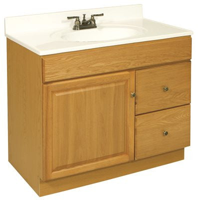 Design House® Claremont Bathroom Vanity Cabinet, Ready To Assemble, 1 Door, 2 Drawer, Honey Oak, 36x31-1-2x21-1-2"