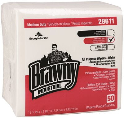 Brawny Industrial® Airlaid 1-4 Fold Wipers, White, Light Weight, General Purpose, 50 Per Bag, 18 Bags Per Case