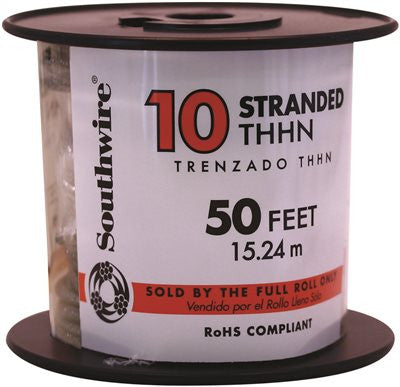 Southwire Simpull Thhn®, 10 Gauge Thhn Stranded Wire, Black, 50 Ft. Per Roll