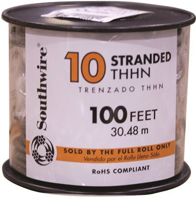 Southwire Simpull Thhn®, 10 Gauge Thhn Stranded Wire, Black, 100 Ft. Per Roll
