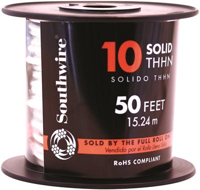 Southwire Simpull Thhn®, 10 Gauge Thhn Solid Wire, White, 50 Ft. Per Roll