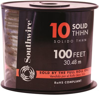 Southwire Simpull Thhn®, 10 Gauge Thhn Solid Wire, Black, 100 Ft. Per Roll