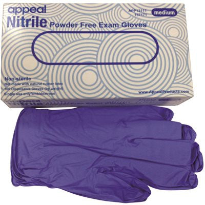 Appeal® Disposable Powder-free Exam-grade Nitrile Gloves, Medium, 3mil, 100 Per Box