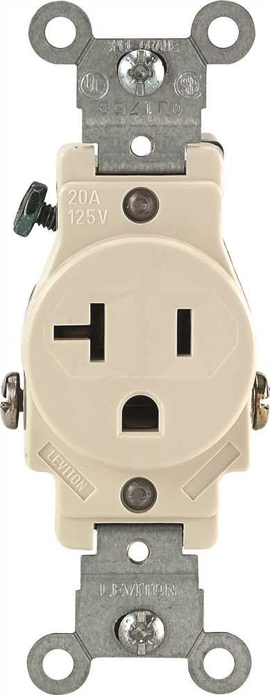 Leviton® 2-pole Commercial Grade Single Receptacle, Straight Blade, Light Almond, Nema 5-20r, 125 Volts, 20 Amps
