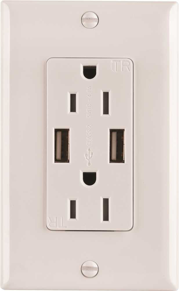 Preferred Industries™ Tamper Resistant Usb Charger Duplex Receptacle, 15 Amp, White