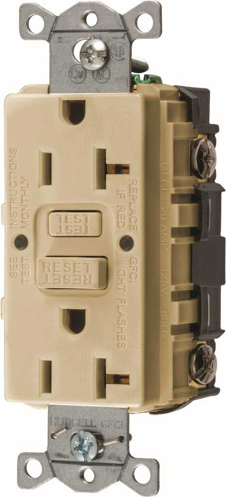 Hubbell® Autoguard® Commercial Standard Gfci Receptacle, Ivory, Nema 5-20r, 125 Volts, 20 Amps