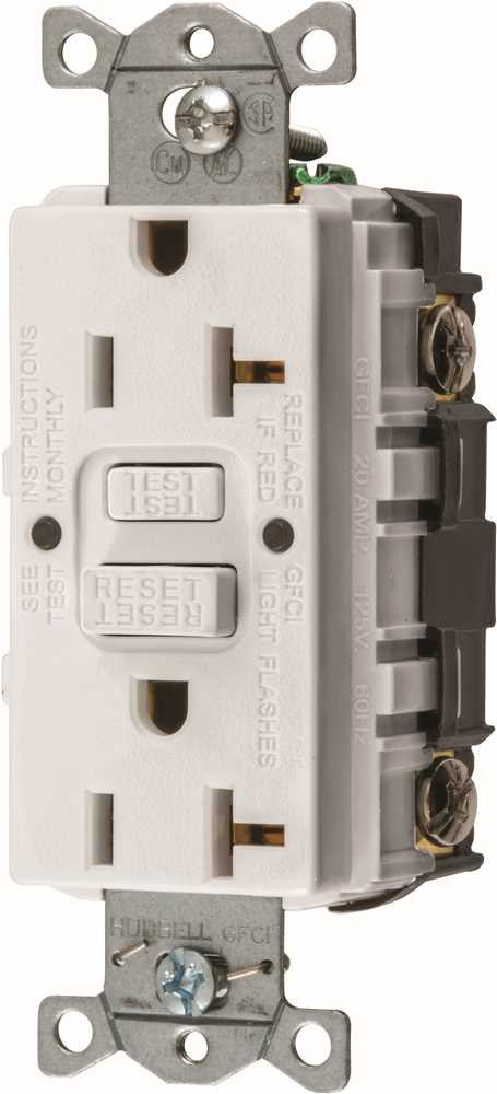 Hubbell® Autoguard® Commercial Standard Gfci Receptacle, White, Nema 5-20r, 125 Volts, 20 Amps