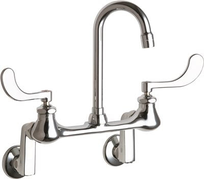 Chicago Faucets® Lead-free Wall-mounted Hospital Sink Faucet, 3.5-inch Gooseneck Spout, Wristblade Handles, 2.2 Gpm Aerator