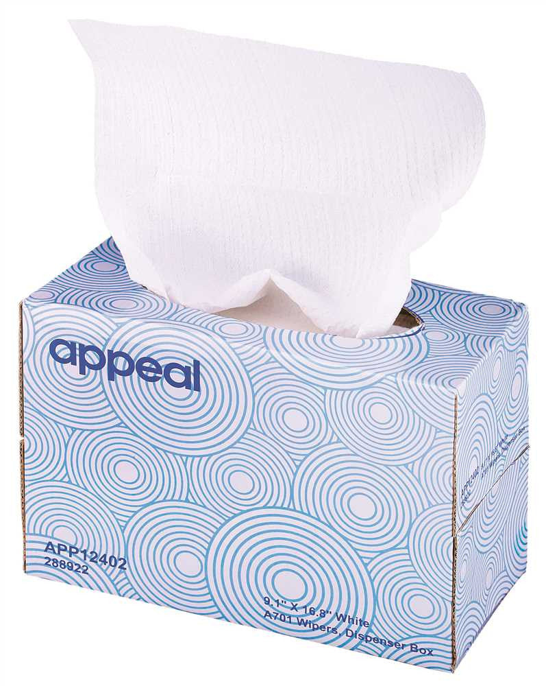 Appeal® A701 Wipers, White, 9.1" X 16.8", Medium Weight, Heavy Duty, Pop-up Box, 100 Sheets Per Box, 10 Boxes Per Case
