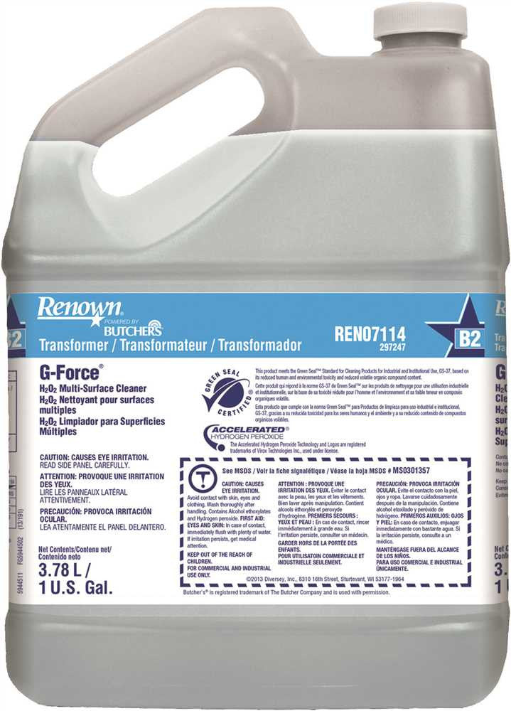 Renown® Powered By Butchers® G-force H2o2 Multi-surface Cleaner, Transformer, Gallon