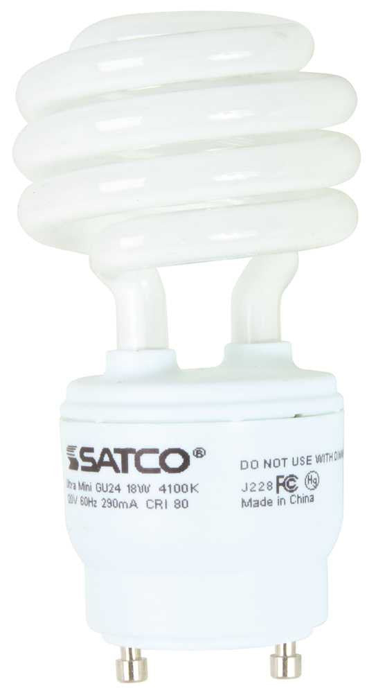Satco® Spiral Compact Fluorescent Lamp, T2, Mini, 23 Watts, 120 Volts, 4100k, 82 Cri, Gu24 Base