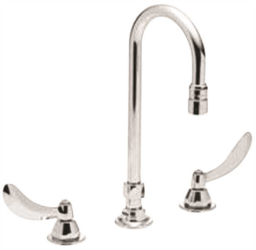 Delta® Lead-free Widespread Faucet With Gooseneck Spout And Wristblade Handles, Adjustable Center, Chrome-plated