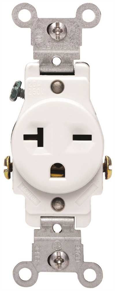 Leviton® 2-pole Commercial Grade Single Receptacle, Straight Blade, Ivory, Nema 6-20r, 250 Volts, 20 Amps