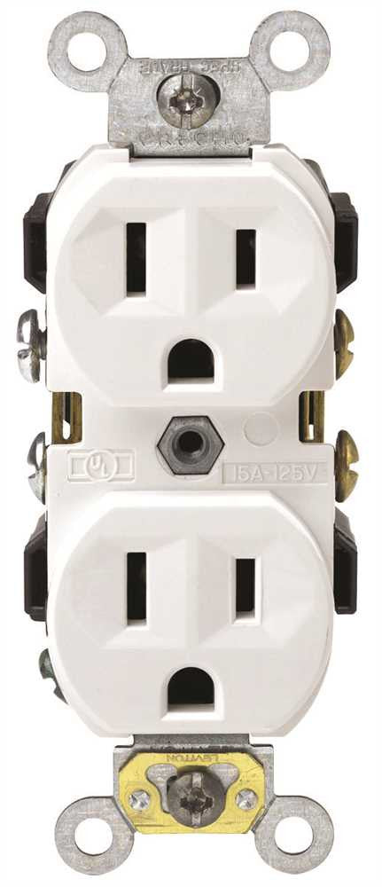Leviton® 2-pole Commercial Grade Duplex Receptacle, Straight Blade, White, Nema 5-15r, 125 Volts, 15 Amps