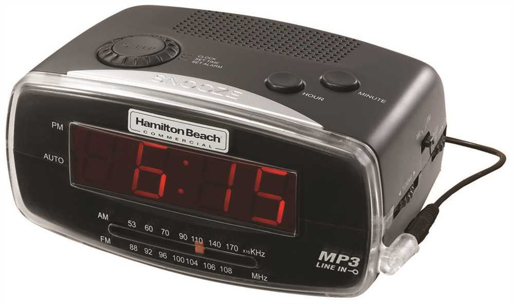 Hamilton Beach® Mp3-ready Am-fm Clock Radio With Battery Backup And 0.9-inch Led Display, 120 Volts, 5 Watts, 60 Hz