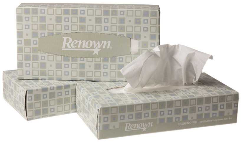 Renown® Premium Facial Tissues, 2-ply, White, 9 In. X 8 In., 100 Sheets Per Box, 30 Boxes Per Case