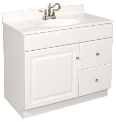 Design House&reg; Wyndham Bathroom Vanity Cabinet, Ready To Assemble, 1 Door, 2 Drawer, White, 36x31-1-2x21"