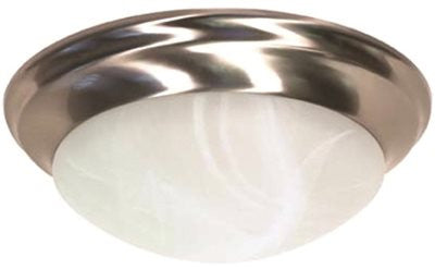 Flush Mount Two Light 14 In. Brushed Nickel,  Alabaster Glass, Fluorescent