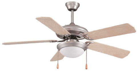 Ceiling Fan, Dome Light, 5 Blades, 52 In., Brushed Pewter Hardware