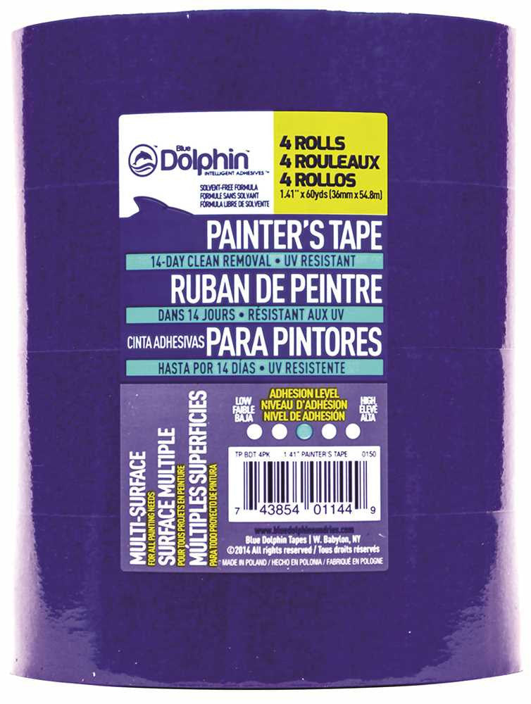 Blue Dolphin&trade; Painter's Tape, 1-1-2 In., Blue, 1.41 In. X 60 Yd., 4 Rolls Per Pack