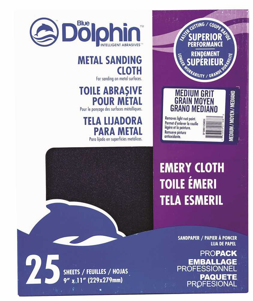 Blue Dolphin&trade; Emery Cloth, 9 In. X 11 In., Medium, 25 Pack