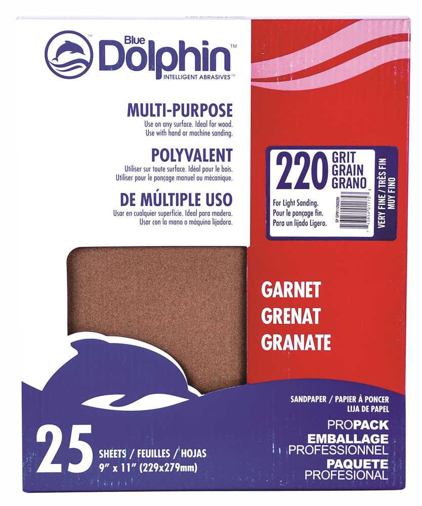 Blue Dolphin&trade; Natural Garnet Sandpaper, 9 In. X 11 In., 220 Grit, 25 Pack