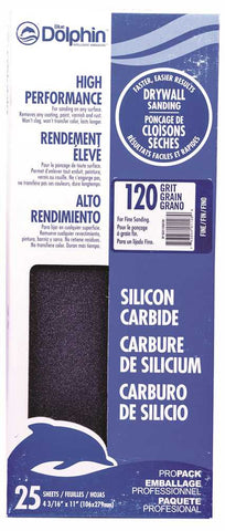 Blue Dolphin&trade; Silicon Carbide Drywall Sheets, 4-3-16 In. X 11 In., 120 Grit, 25 Pack