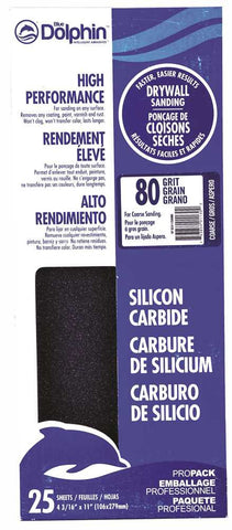 Blue Dolphin&trade; Silicon Carbide Drywall Sheets, 4-3-16 In. X 11 In., 80 Grit, 25 Pack