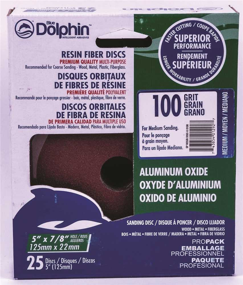 Blue Dolphin&trade; Resin Fiber Sanding Discs, 5 In. X 7-8 In. Hole, 100 Grit, 25 Pack