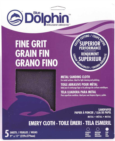 Blue Dolphin&trade; Emery Cloth, 9 In. X 11 In., Fine, 5 Pack