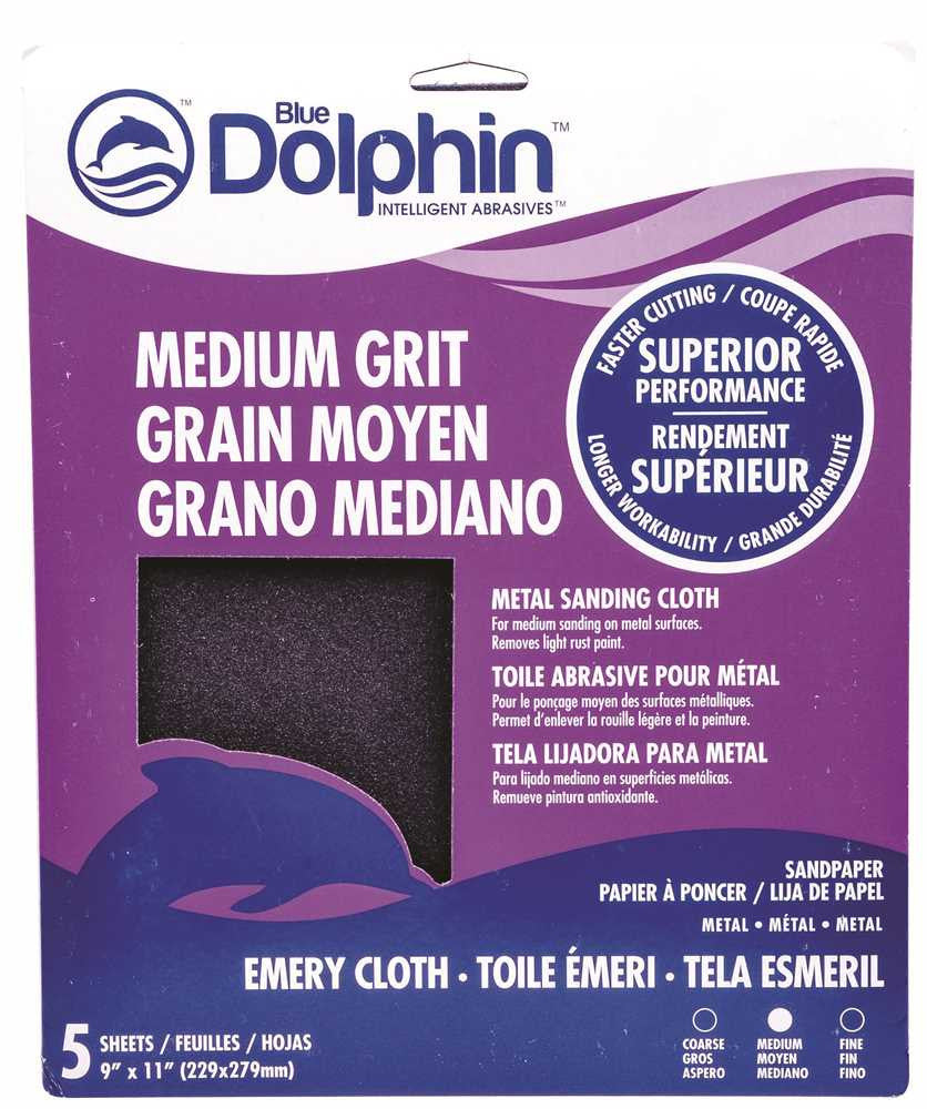 Blue Dolphin&trade; Emery Cloth, 9 In. X 11 In., Medium, 5 Pack