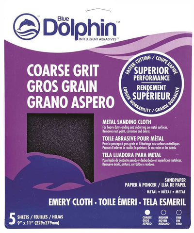 Blue Dolphin&trade; Emery Cloth, 9 In. X 11 In., Coarse, 5 Pack