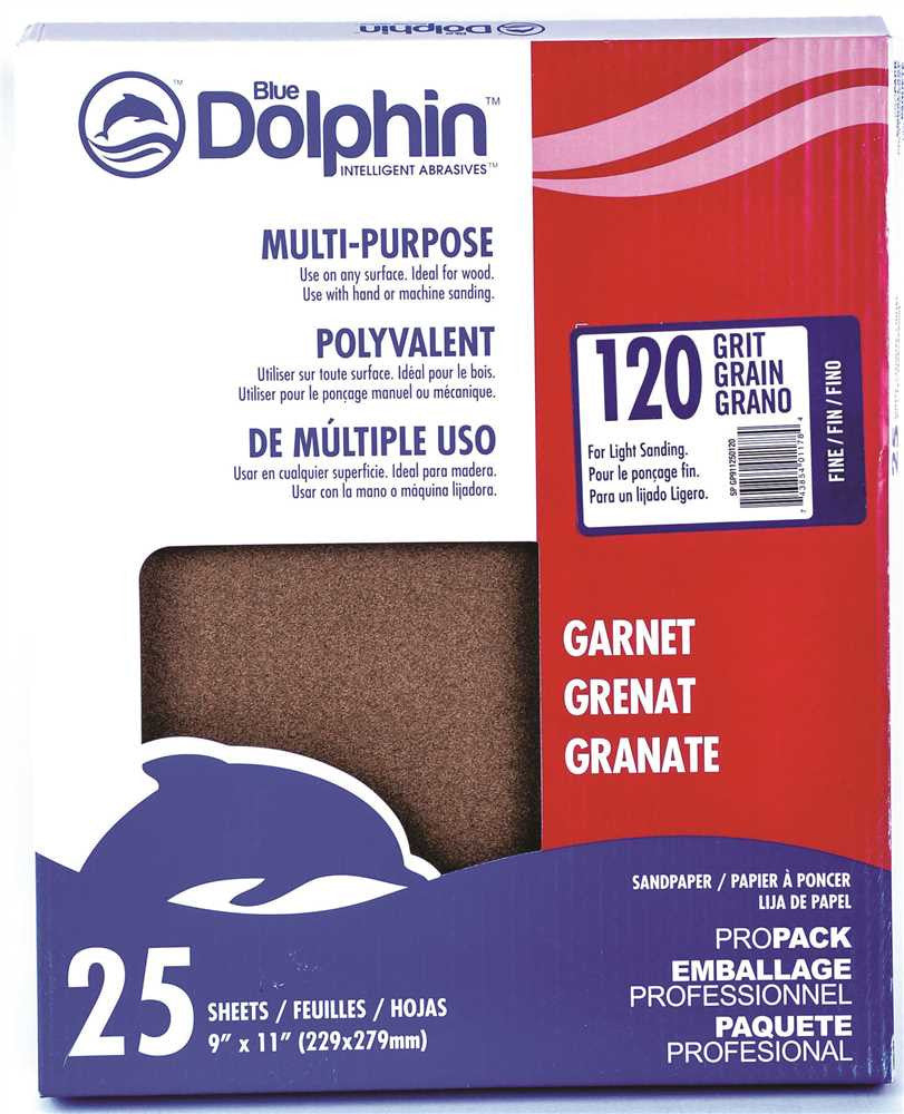 Blue Dolphin&trade; Natural Garnet Sandpaper, 9 In. X 11 In., 120 Grit, 25 Pack