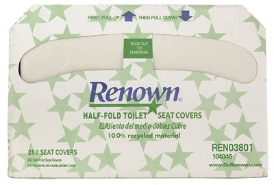 Renown&reg; Half-fold Toilet Seat Covers, Epa-approved, 250 Covers Per Box, 20 Boxes Per Case