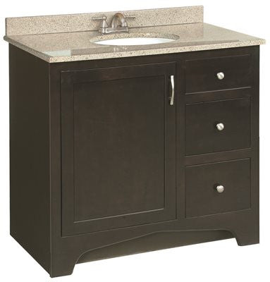 Design House&reg; Ventura Bathroom Vanity Cabinet, Ready To Assemble, 1 Door, 2 Drawer, 1 False Drawer, Espresso, 36x33.5x21"