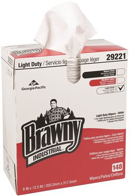 Brawny Industrial&reg; Light Duty 2-ply Wipers, 8" X 12.5", 148 Count Per Box And 20 Boxes Per Case