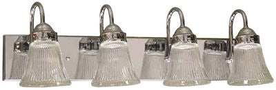 Fixture Four Light Chrome Bath Clear Ribbed Glass 100 Watt