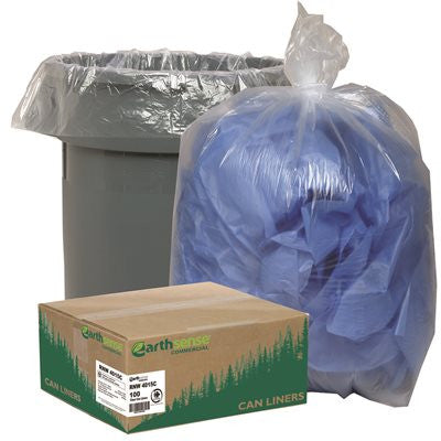 Earthsense Can Liner Trash Bags Low-density 33x39 33 Gallon 1.25mil Flat Clear 100 Per Case