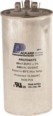 Packard Dual Round Motor Run Capacitor, 60-7.5 Mfd, 440 Vac