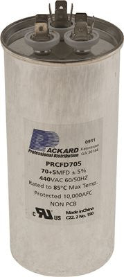 Packard Dual Round Motor Run Capacitor, 70-5 Mfd, 440 Vac