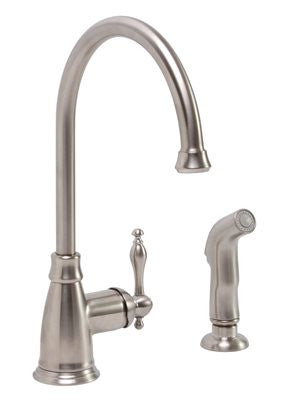 Wellington Ceramic Disc Kitchen Faucet With Teapot-style Canopy Handle And Sprayer Brushed Nickel