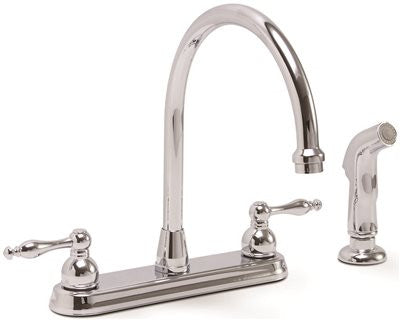 Wellington Ceramic Disc Kitchen Faucet With Teapot-style Handles And Sprayer Chrome Lead Free