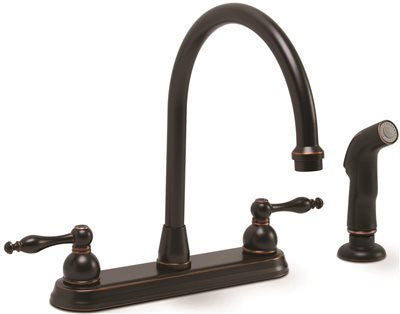 Wellington Ceramic Disc Kitchen Faucet With Teapot-style Handles And Sprayer Parisian Bronze