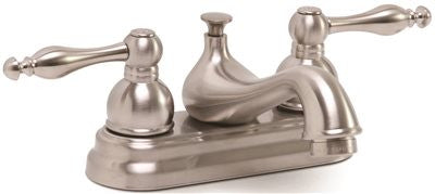 Wellington Ceramic Disc Bathroom Faucet With Teapot Style Handles Brushed Nickel With Pop Up