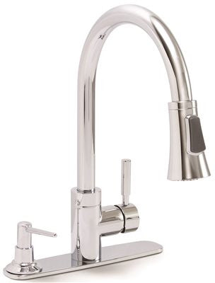 Essen&trade; Kitchen Faucet With Pull Down Spout, Single Metal Lever Handle, And On Deck Soap Dispenser, Chrome