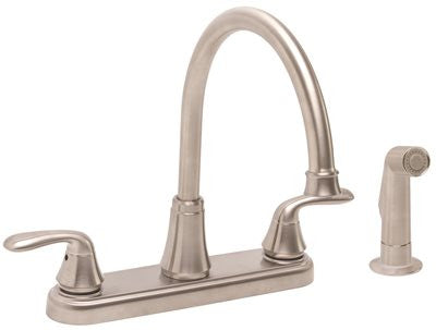 Waterfront Kitchen Faucet 2 Handle With Sprayer Pvd Brushed Nickel, 8 In.