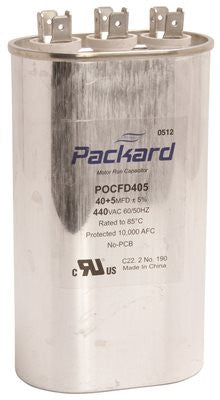 Packard Dual Oval Motor Run Capacitor, 40-5 Mfd, 440 Vac