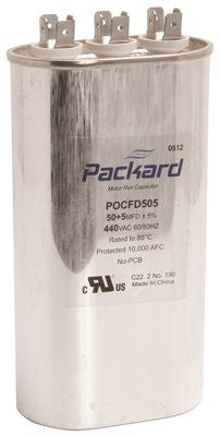 Packard Dual Oval Motor Run Capacitor, 50-5 Mfd, 440 Vac