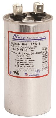 Amrad Engineering Round Usa-made Motor Run Capacitor, 45 Mfd, 370-440 Vac